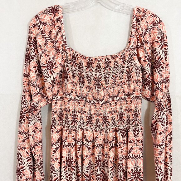 Cabana Life Brooklyn Puff Sleeve Maxi Dress in Pink Burgundy Square Neck - SMALL - Picture 4 of 11